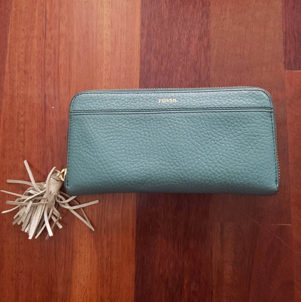 Leather Aqua Fossil Wallet